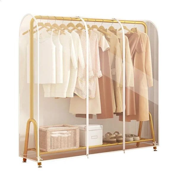 Garment Coat Dust Moisture proof Protection Transparent Square Full Cover for Floor-standing Drying Rack for Clothes 250113