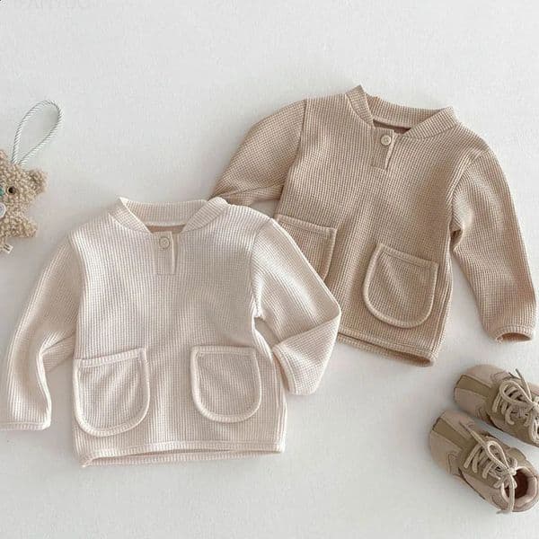Korean Spring Children Clothing Fashion Boys Girls Baby Pullover Long Sleeve Tshirts Casual Waffle Knitted Kids Sweatshirts Top 250117
