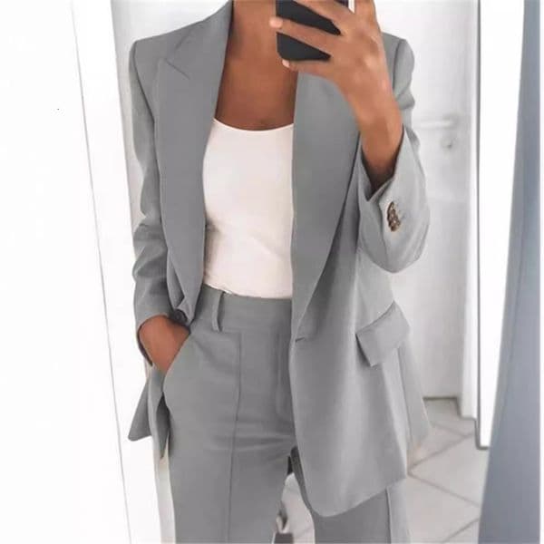 2025 Spring And Autumn New Fashion Polo Neck Slim Fit Cardigan Temperament Suit Coat Women Pants Plus Size 3xl 4xl 5xl