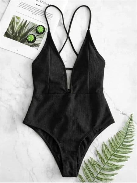 Womens Swimsuit Solid Color High Cut Vneck Bikini Sexy Suspender Cross Strape Backless Beach Monokini Swimwear 250120BJ