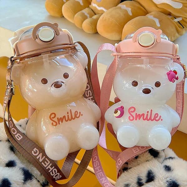 114L Water Bottle Cute Plastic Large Capacity Cup Kawaii Bear Kettle Travel Sport Tumbler Portable Drinking Mug For Child Girl 250206