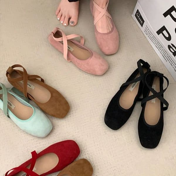 Spring Summer Flat Ballet Shoes Womens Shoes Retro Mary Jane Shoes Square Toe Shallow Mouth Cross Women Loafers 260313