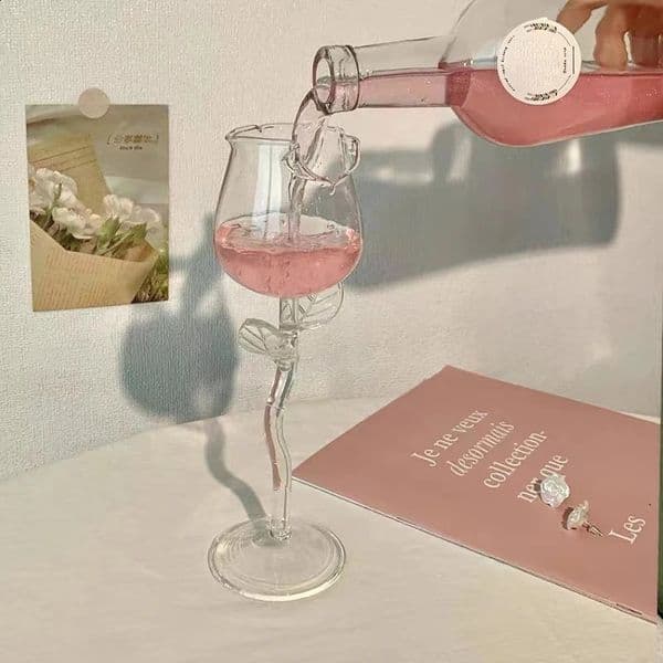 RoseShaped Red Wine Glasses Rose Shape Glass With Colored Leaves 150400ml Shaped Goblet Cocktail Cup 250206