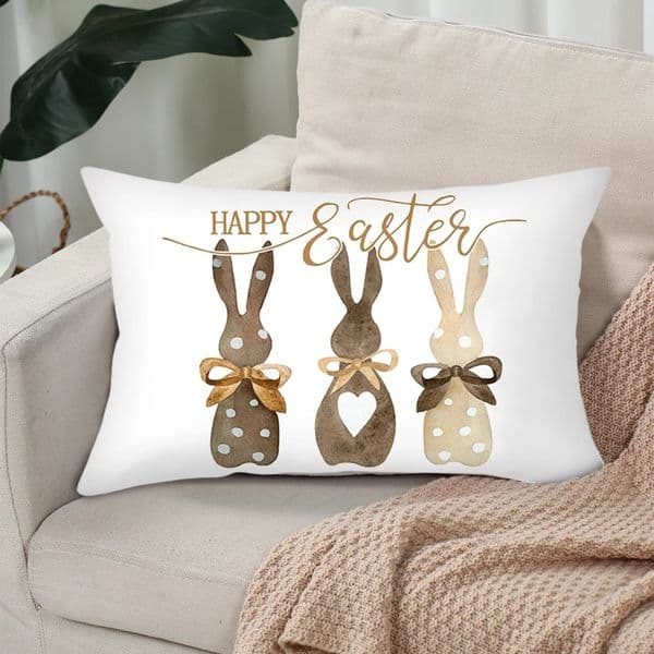Easter Peach Skin Bunny Lumbar Pillow Case Happy Easter Party Decorations For Home 2025 Kids Favors Gifts Rabbit Cushion Cover 250206