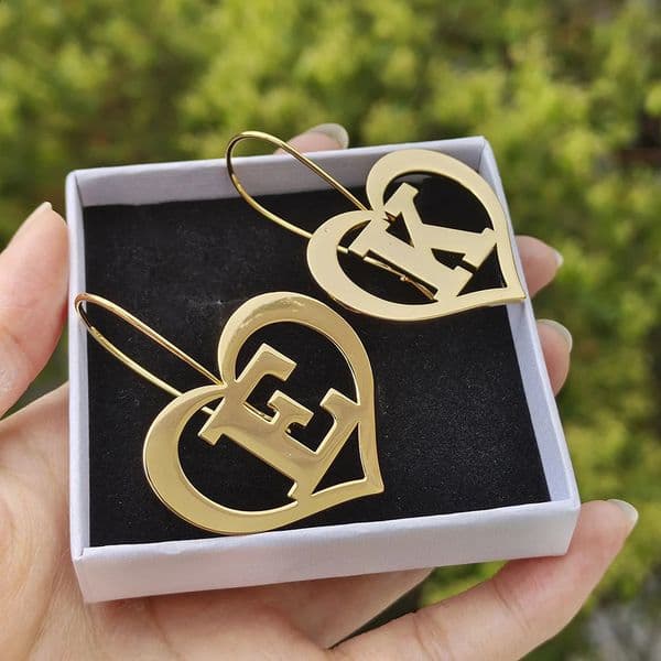 Customize A-Z Letter Heart Shape Earrings Personality Initials Long Earhooks Earring Trend 2024 Party Punk Jewelry Gift 250207