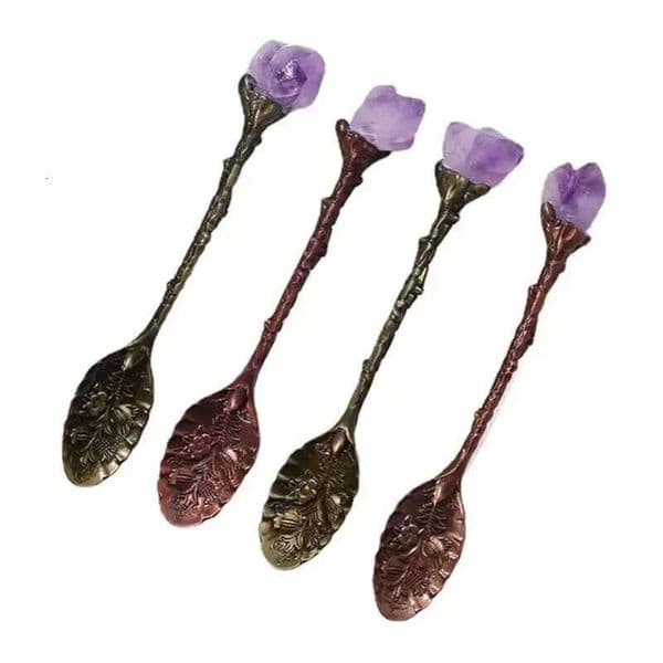 Natural Crystal Amethyst Hand Carved Long Handle Coffee Mi Spoon DIY Household Tea Set Accessories Bes121