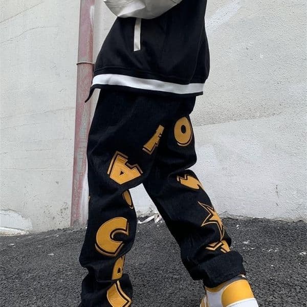 Trousers Straight Man Cow Pants with Print Mens Jeans Hip Hop Star Cotton 2024 Trend Stacked 90s Streetwear Y2k Vintage Kpop 250206