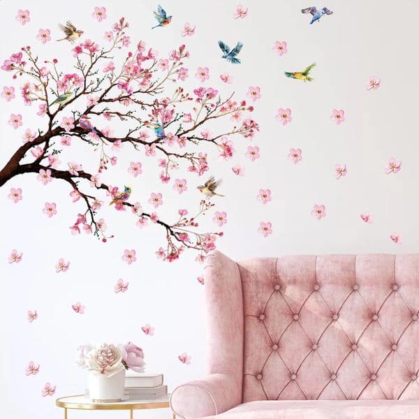 Watercolour Bird Flower Wall Stickers Living Room Decoration for Bedroom Decals Kids Baby Nursery Home Decor Girl Gift 250206