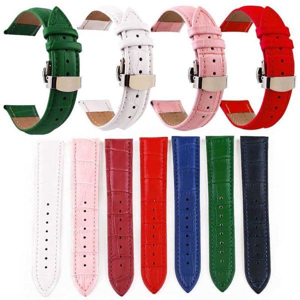 Crocodile Pattern str 12 13 14 15 16 17 18 19 20 21 22 24mm Genuine Leather Band Metal Butterfly Buckle Wrist BeltXJ250208