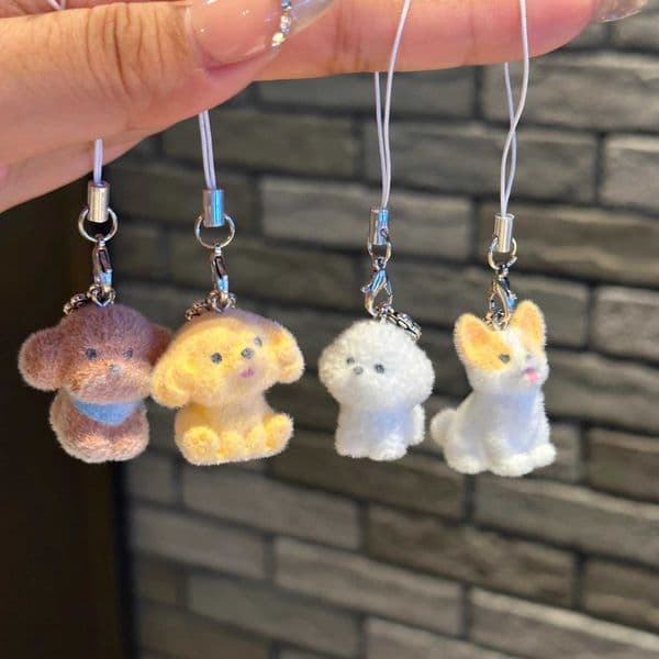 Kaii Plush Cute Dog Keychain Flocking Animal Pendant Phone Lanyard Hanging Keycord Charm Key Chains DIY Accessories Girl GiftsXJ250115