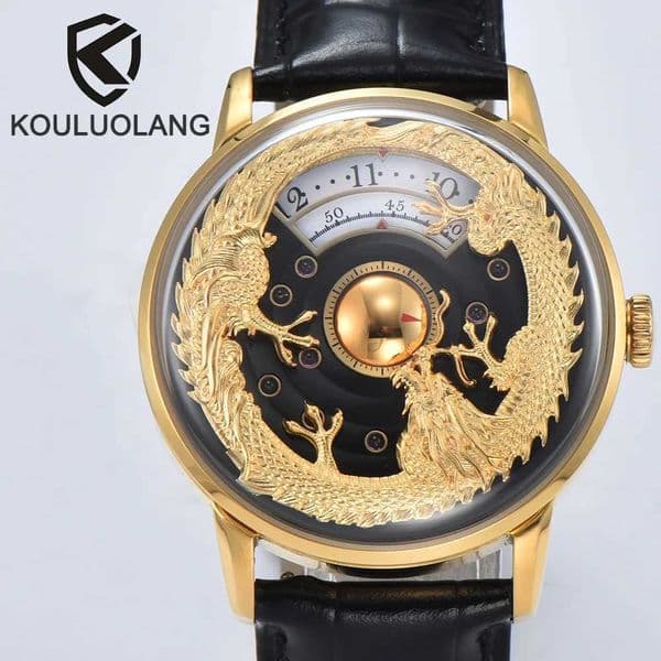 Mens Automatic Mechanical Watch KOULUOLANG 42mm Golden Dragon Spit Beads 316L Stainless Steel Sapphire 5bar Waterproof Watch Z250207