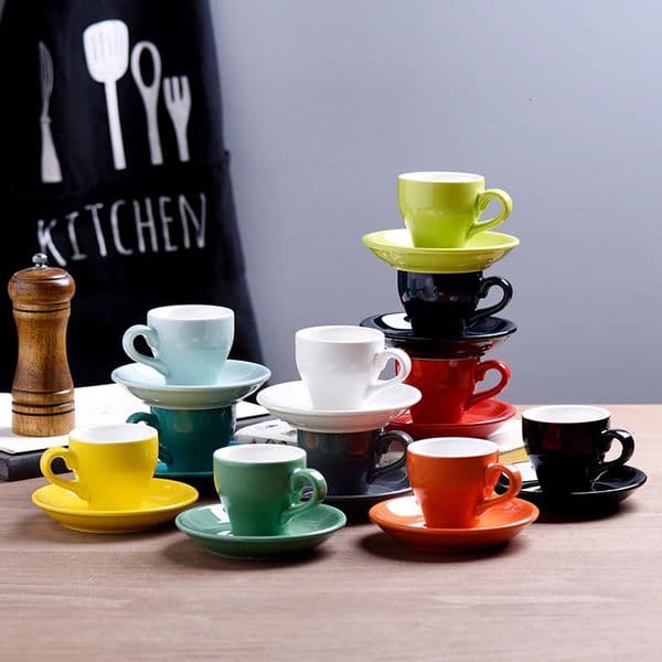 80cc Coloured Thick Ceramic Espresso Cups Saucer Set Cafe Household Caffe Latte Expresso Strong Coffee Mugs Tray Wholesale 250208