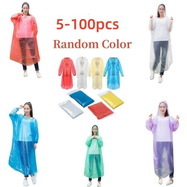 5-100pcs Disposable Waterproof Raincoat Outdoor Hiking Mountain Travel Emergency Portable Adult Poncho Rain Random Color 250206