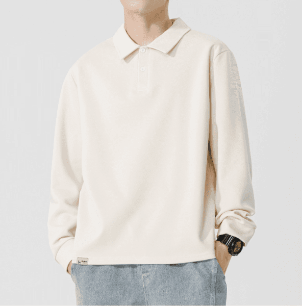 103 Men Long-sleeved Autumn and Winter Heavy Loose Solid Color Lapel Youth Casual