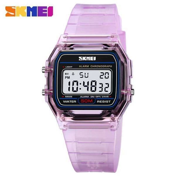 SKMEI Youthful Vigor New Transparent TPU Strap Ladies Wristwatch Back Light Display Stopwatch Digital Watches Women reloj mujer Z250207