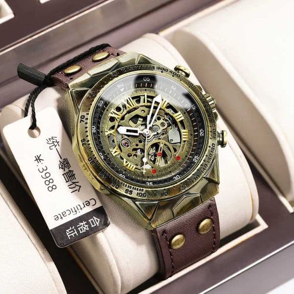 UTHAI Retro Men Watch Business Waterproof Bronze Automatic Mechanical Machine Watch Leather Strap Male Fashion Clock Wristwatch Z250207