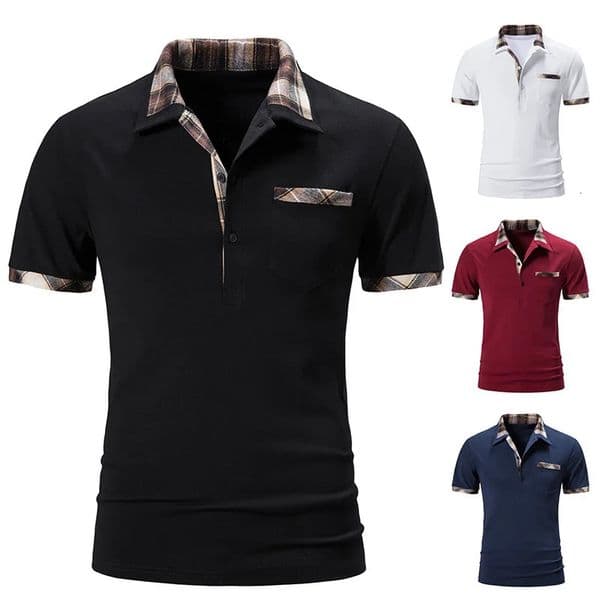 2024 Summer Mens Casual Loose Short sleeved Tshirt Checkered Color blocked Polo Shirt mens cloths golf 250207