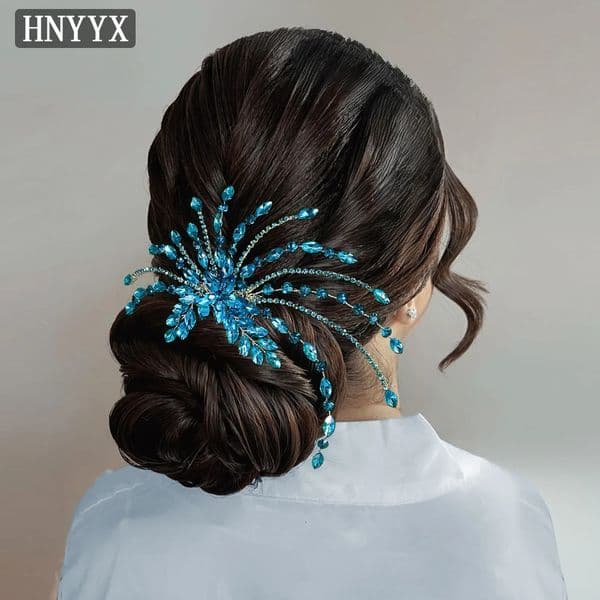HNYYX Blue Full Rhinestone Hair Comb Elegant Womens Hair Accessories Bridal Hair Clip Wedding Bridal Headpieces A269 250221