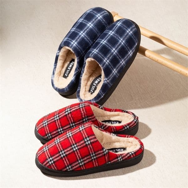Mens Striped Warm House Fleece Cozy Non-slip Plaid Cotton Mops Couples Slippers Winter Soft Indoor Bedroom Couples Shoes250114