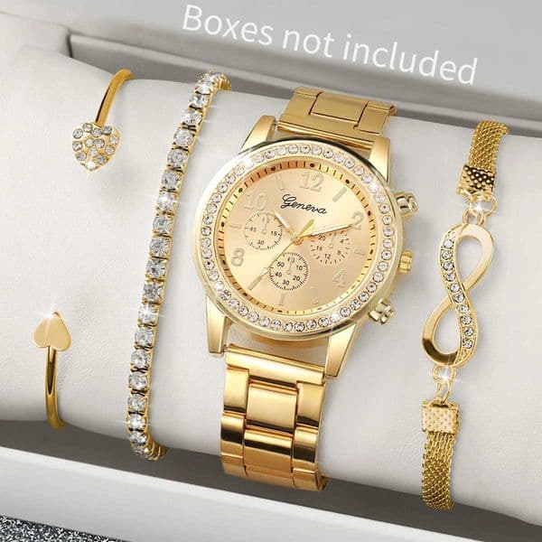 4PCS/Set Fashion Rhinestone Women Watches Luxury Steel Band Ladies Quartz Watch Bracelets Set Reloj MujerWithout Box Z250207