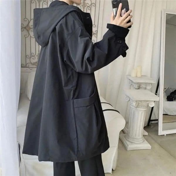 Spring Autumn Green Windbreaker Fashion Men Midlength Casual Hooded Coat Daily High Street Overcoat Male Clothes 250208