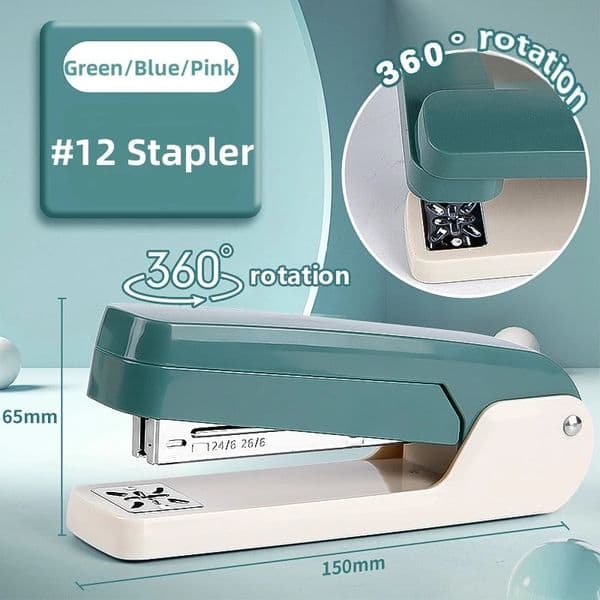 360° Rotatable Heavy Duty Stapler Green/Blue/Pink for Students Home Office Use 24/6 26/6 Desktop Staplers Paper Binding Tools 250206