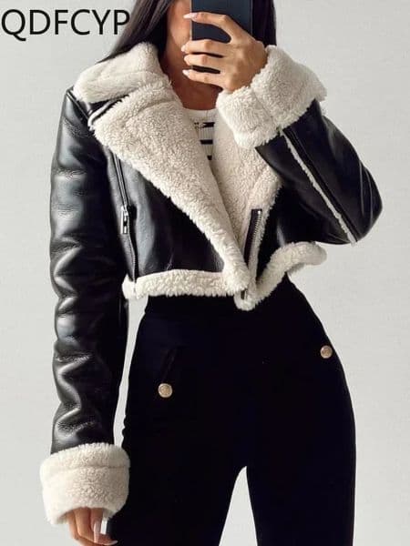 2024 Autumn Winter Womens Fashion Leather Jacket Coat Vintage Zippers Faux Leathers Casual Simple Cool Short Soft Warm Coats 250107Z