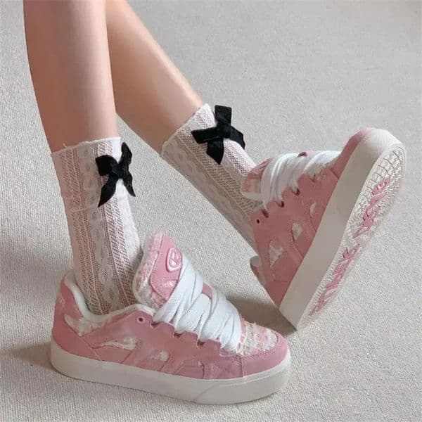 SHANPA Vintage Womens Sports Shoes Pink Sweet Kawaii Fashion Women Sneakers Autumn Cute PU Leather Lace Female Shoes 250207