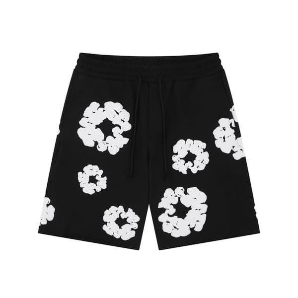 Mens Denim Shorts assic Puff Flowers Shorts 100% Cotton Bohemian Holiday Beh Pants Summer Leisure Strtwear Z250627