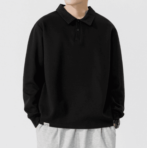 110 Men Long-sleeved Autumn and Winter Heavy Loose Solid Color Lapel Youth Casual thumbnail 2