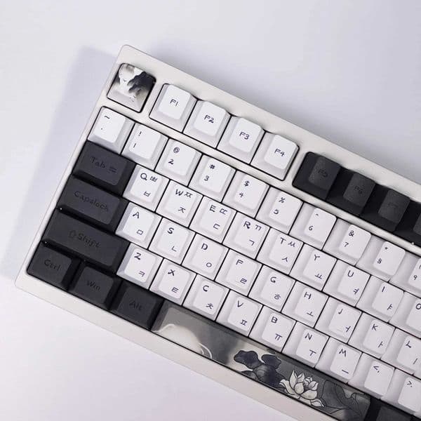 Keyboards Kbdiy Ink Lotus Keycap Cherry Profile Korean Keyca PBT For Mechanical Gaming Keyboard DIY 142 Keys Hall F75 F87 F99 Key Ca Z250209