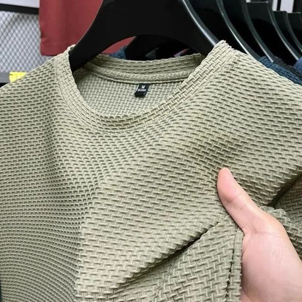 Mens Short Sleeve Mesh Bamboo Ice Silk T-shirt Casual Versatile Summer Elastic Slimming Top for Men 250206BJ