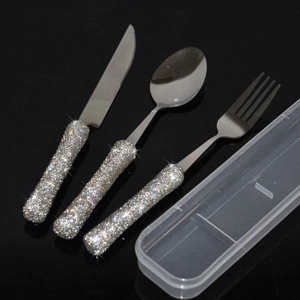 Luxury Spoon Fork Knife Chopsticks Set 304 Stainless Steel Cutlery Tableware Sparkling Diamond Flatware Dinnerware Set With Case X250210