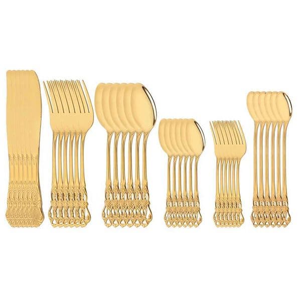 36Pcs/Set Stainless Steel Royal Cutlery Set Gold Dinnerware Western Food Tableware Knife Dessert Fork Spoon Ice Spoon Flatware X250210