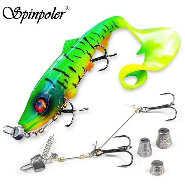 2026 new Spinpoler Firebomb Swimbait With Stinger Rig Hook Fishing Kit Long Tail Grub Soft Lure Sinker Weight For Pike Big Game Fake Fish 25