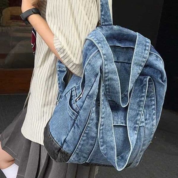 Backpack, Korean version, high school student backpack, college style denim backpack, large capacity single shoulder handbag 250210