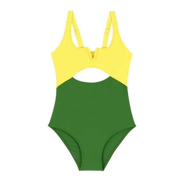 Yellow Green Girls One Piece Swimsuit 5-14 Year Kids Swim Suit Teenage Childrens Swimwear 2024 Cut Out Bathing Suits Beach Wear W250210