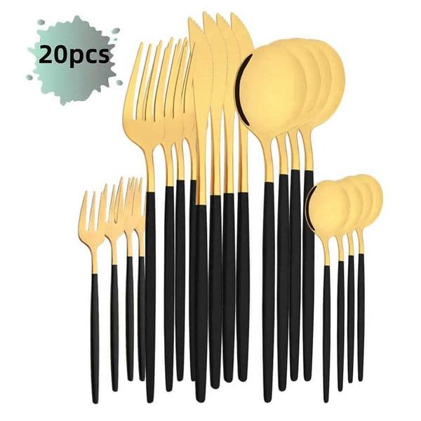 Black gold 20 piece cutlery set stainless steel cutlery knife fruit fork spoon cutlery set kitchen cutlery set X250210