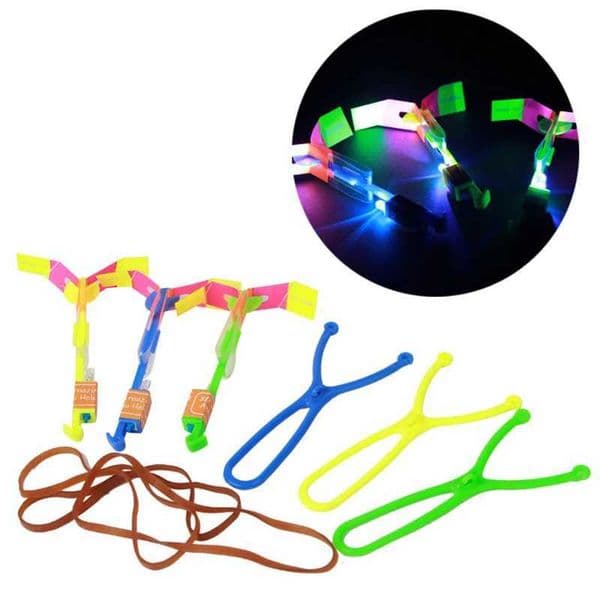 5PCS Outdoor Shining Rocket Flash LED Light Night Kids Luminous Slingshot Toys Shine Slingshot Elastic Helicopter Rotating Toy W250210