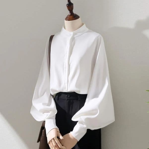 Woman Spring Autumn Style Blouses Shirt Lady Long Lantern Sleeve Stand Collar Loose Blusas Tops DF4847 250210
