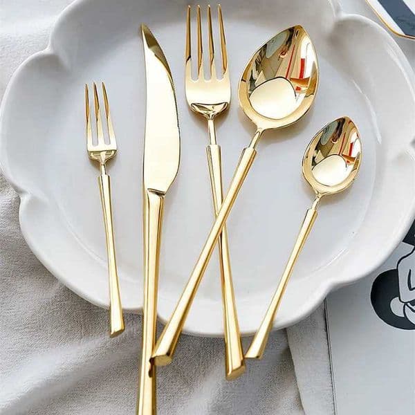 2026 New Shiny Gold 18/10 Stainless Steel Flatware 304 Dinner Knife Fork Cutlery Set Service For 1 Drop Shipping X250210 Free Shipping