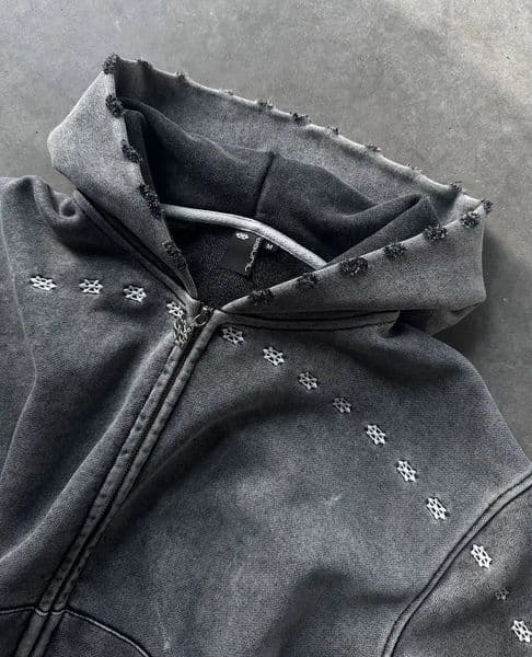Y2K Highquality Hole Breaking Sports Hoodie Gothic Street Hiphop Clothing Pattern ed Jacket Casual Loose Hooded Top 250210
