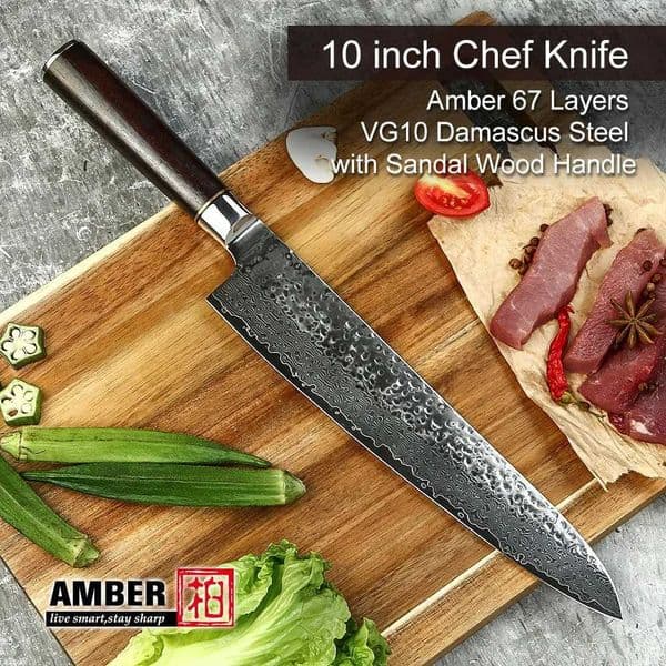 AMBER 10 inch Professional Chef Knife 67 Layers VG10 Damascus Knife High Carbon Stainless Steel Forged Knives for KitchenXJ250210