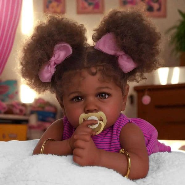 Labubu Outfit Reborn Black - 22 Inch Lifelike Soft Body Realistic-Newborn Baby Dolls Taupe Eyes Caramel Skin doll reborn Tone Orange Crushed Girl Doll