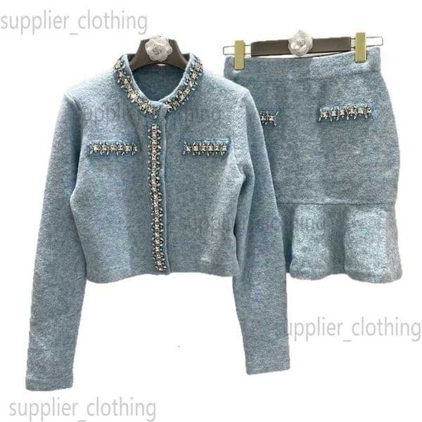 Two Piece Dress designer High quality skirt set 2025 diamond inlaid heavy wool thin cardigan jacket+fish tail two-piece Y4CH