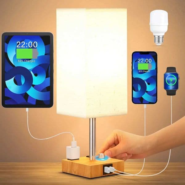 Fully Dimmable Desk Lamp with Solid Wood Bedside Lamps with USB C+A Ports Led Lighting Nightstand Rechargable Light Writing Lamp Z250211