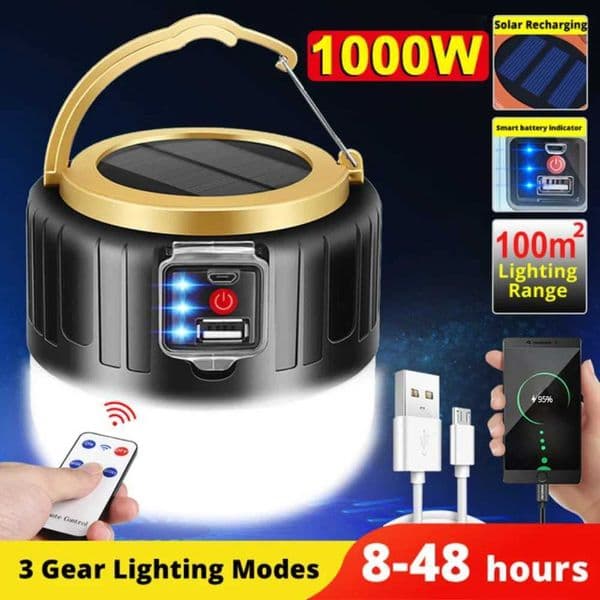 1000W outdoor solar LED camping light USB charging tent light portable lantern barbecue night market emergency light X250211