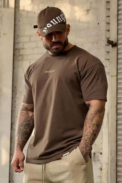 Shortsleeved Mens Fitness Tshirt Tight Round Neck Cotton Breathable Elastic Solid Color Gym Sports 250210Z