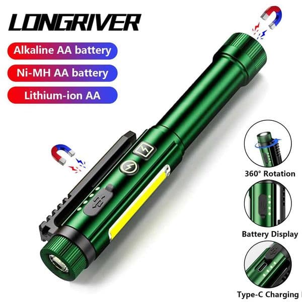 LONGRIVER M45 mini Flashlight Portable Pen Light COB+XPE Dual Light Source Tail Magnet Torch with Pocket Clip 8 Lighting Modes Z250211