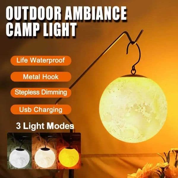 Outdoor LED Camping Lantern Waterproof Tent Lamp USB Rechargeable Portable Hanging Moon Light Garden Decor Lights X250211